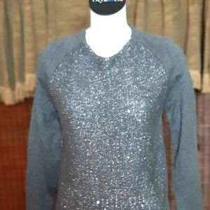 Ann Taylor  Gray Cashmere Blend Sparkle Sweater  S